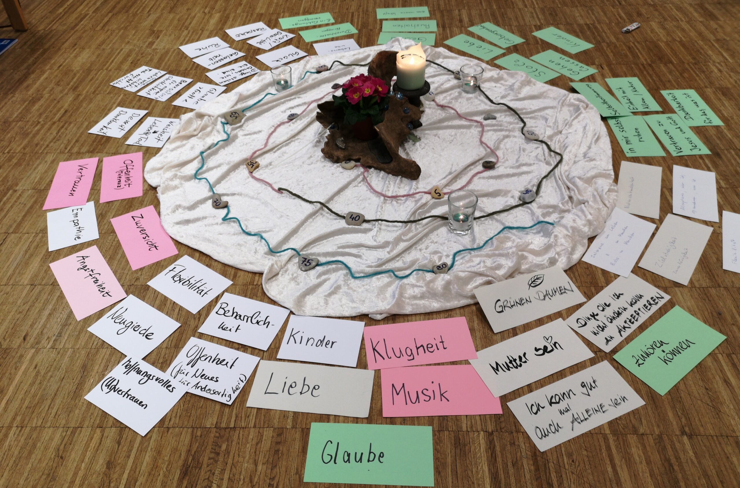 Achtsamkeitsübung mit Wörtern wie 